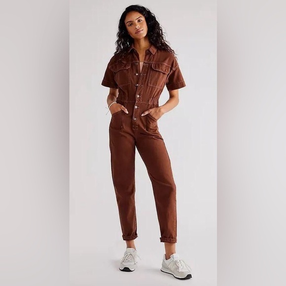 We The Free Pants - Free People We The Free Marci Coverall Jumpsuit Brown Women’s Size MEDIUM